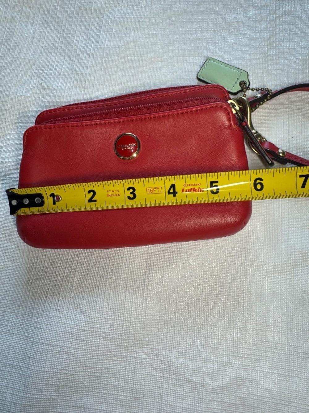 Coach Red Leather Wristlet Pouch with Gold Hardware - Picture 5 of 7
